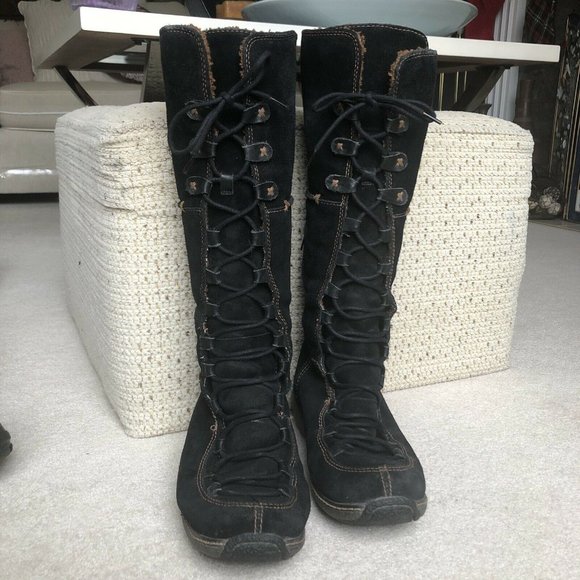TIMBERLAND MOORLAND Tall Boots Lace Up Zip Black Suede Leather Size 8M - Picture 3 of 12